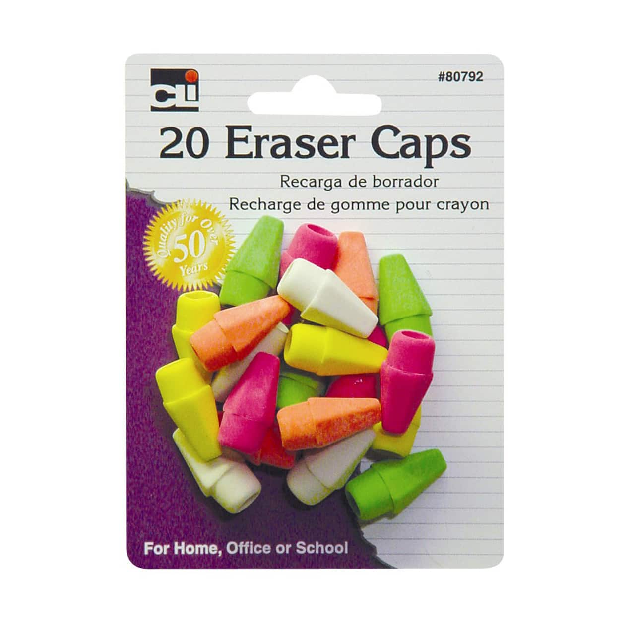 Charles Leonard Eraser Caps, 24 Packs of 20